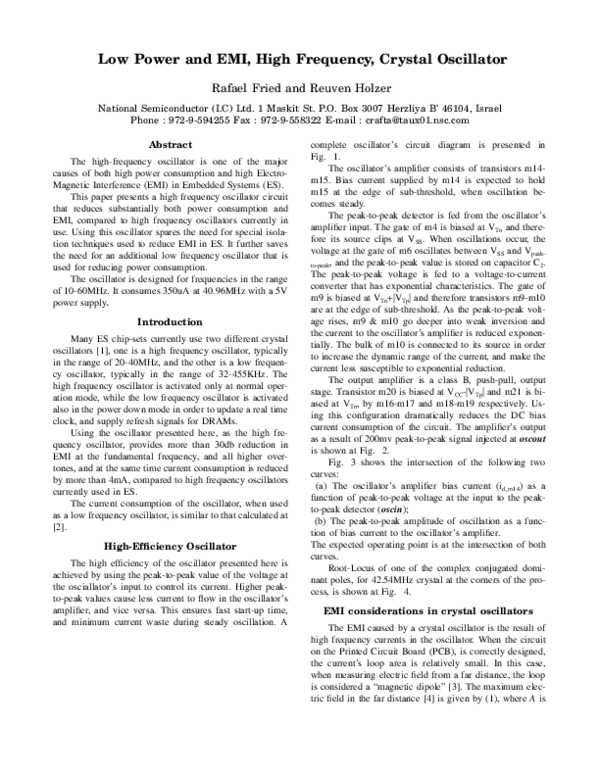 (PDF) Low power and EMI, high frequency, crystal oscillator reuven