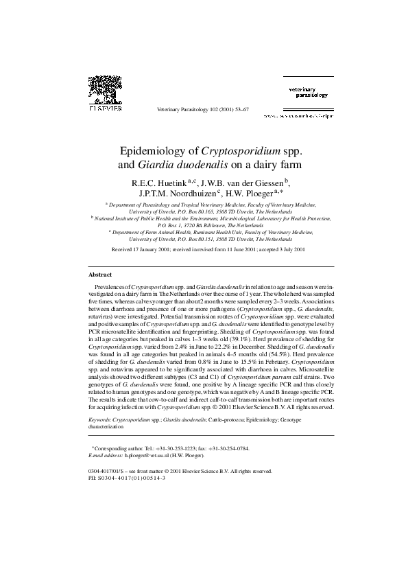 (PDF) Epidemiology of Cryptosporidium spp. and Giardia duodenalis on a ...