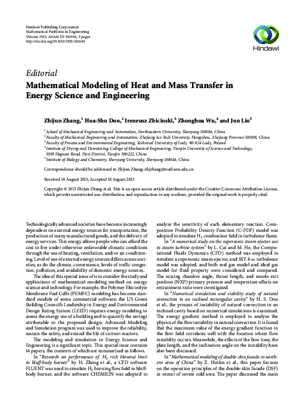 (PDF) Mathematical Modeling of Heat and Mass Transfer in Energy Science ...
