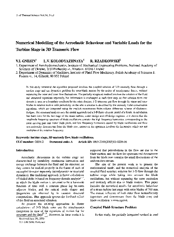 (PDF) Numerical modelling of the aeroelastic behaviour and variable ...