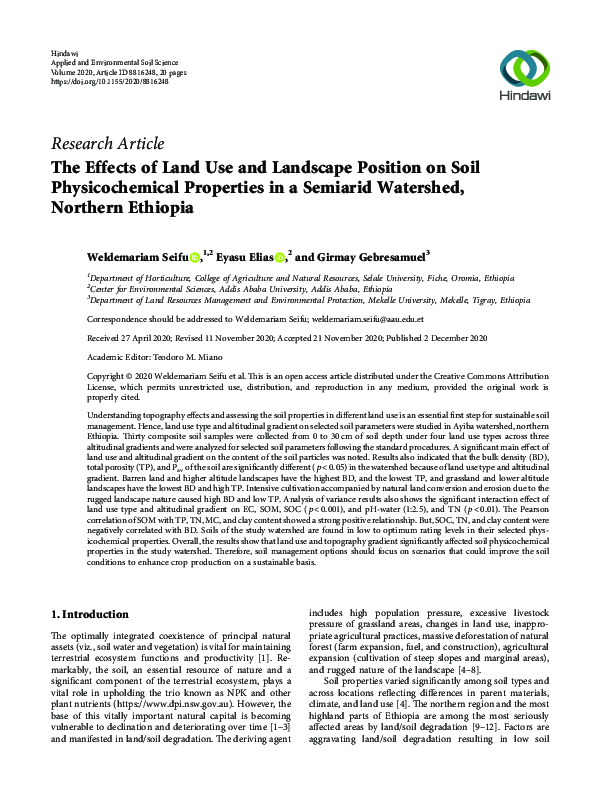 (PDF) The Effects of Land Use and Landscape Position on Soil ...