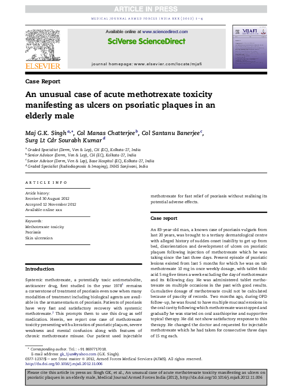 (PDF) An unusual case of acute methotrexate toxicity manifesting as ...