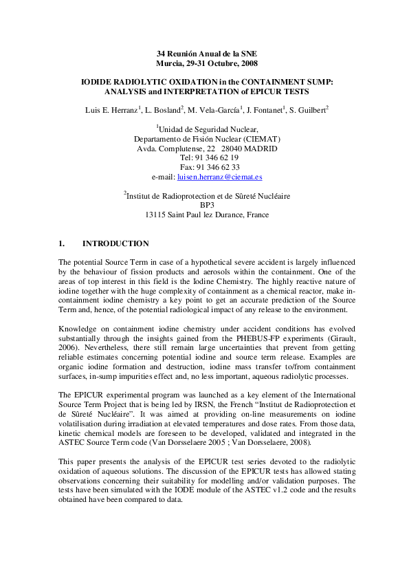 (PDF) Iodide radiolytic oxidation in the containment sump: Analysis and ...