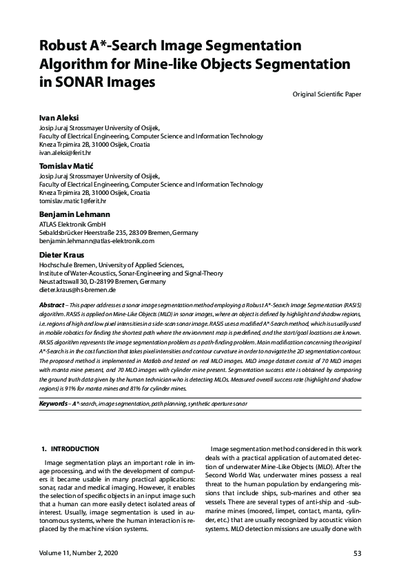 (PDF) Robust A*-Search Image Segmentation Algorithm for Mine-like ...