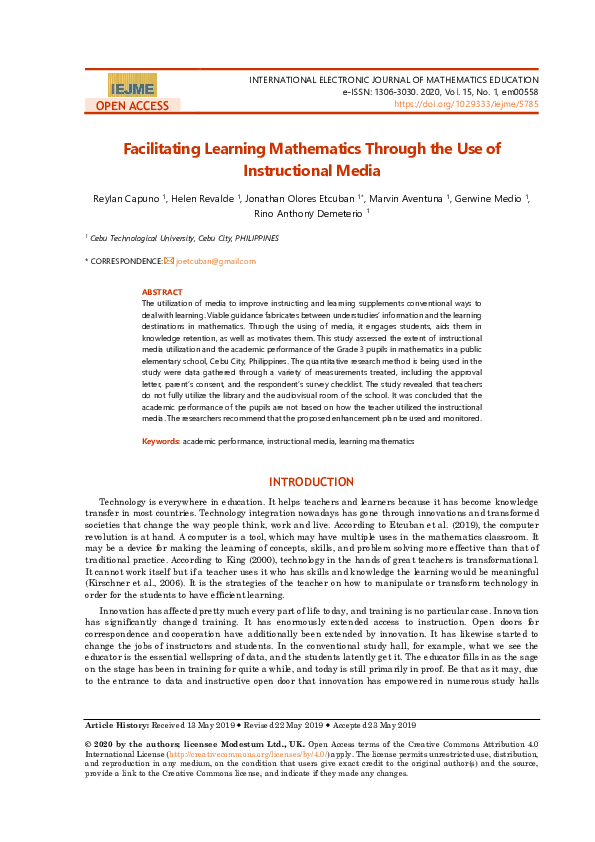 (PDF) Facilitating Learning Mathematics Through the Use of ...