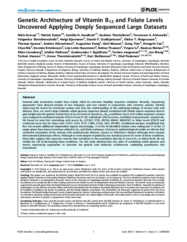 (PDF) Genetic Architecture of Vitamin B12 and Folate Levels Uncovered ...