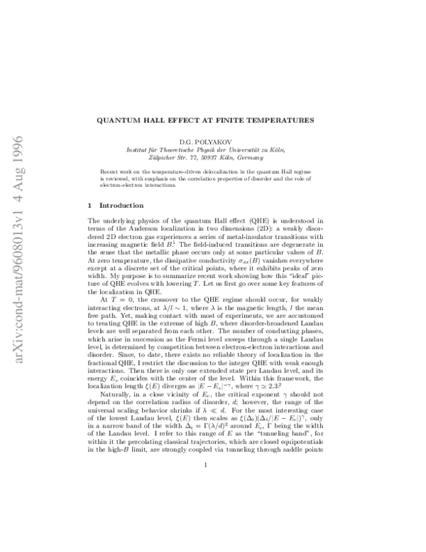 (PDF) Quantum Hall effect at finite temperatures