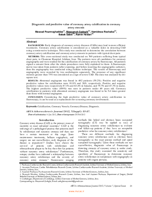 (PDF) Diagnostic and predictive value of coronary artery calcification ...