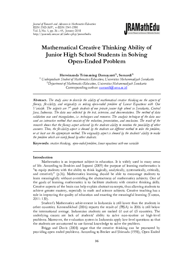 (PDF) Mathematical Creative Thinking Ability of Junior High School ...