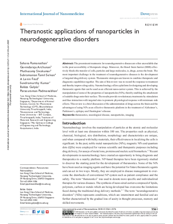 (PDF) Theranostic applications of nanoparticles in neurodegenerative ...