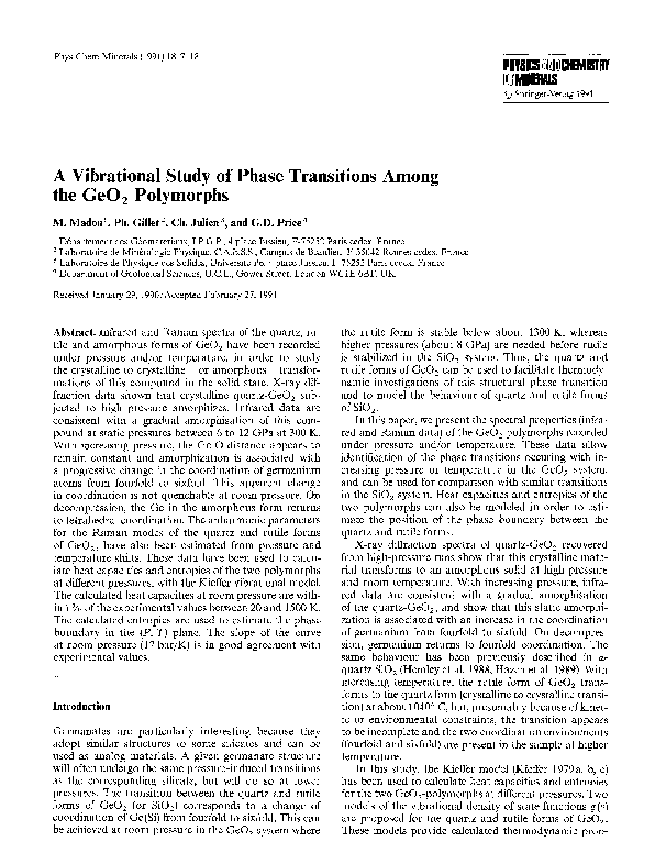 (PDF) A vibrational study of phase transitions among the GeO 2 polymorphs