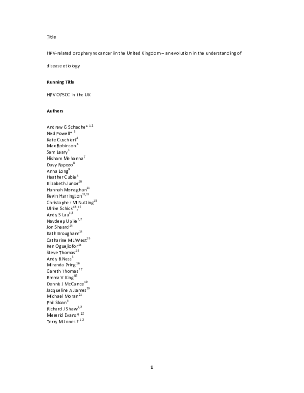 (PDF) HPV-related oropharyngeal cancer in the United Kingdom: an ...