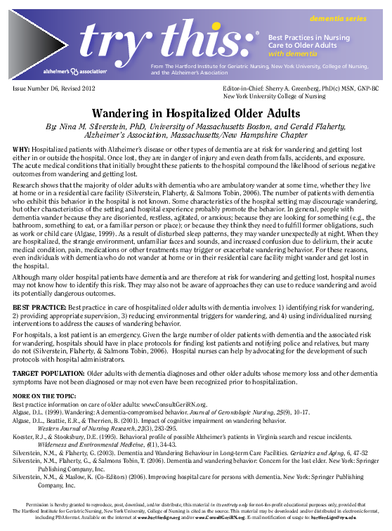 (PDF) Wandering in Hospitalized Older Adults