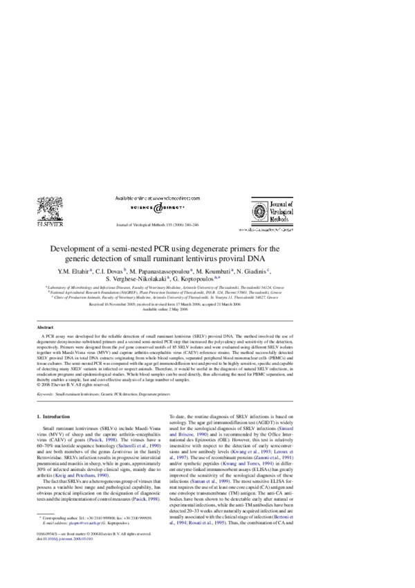 (PDF) Development of a semi-nested PCR using degenerate primers for the ...