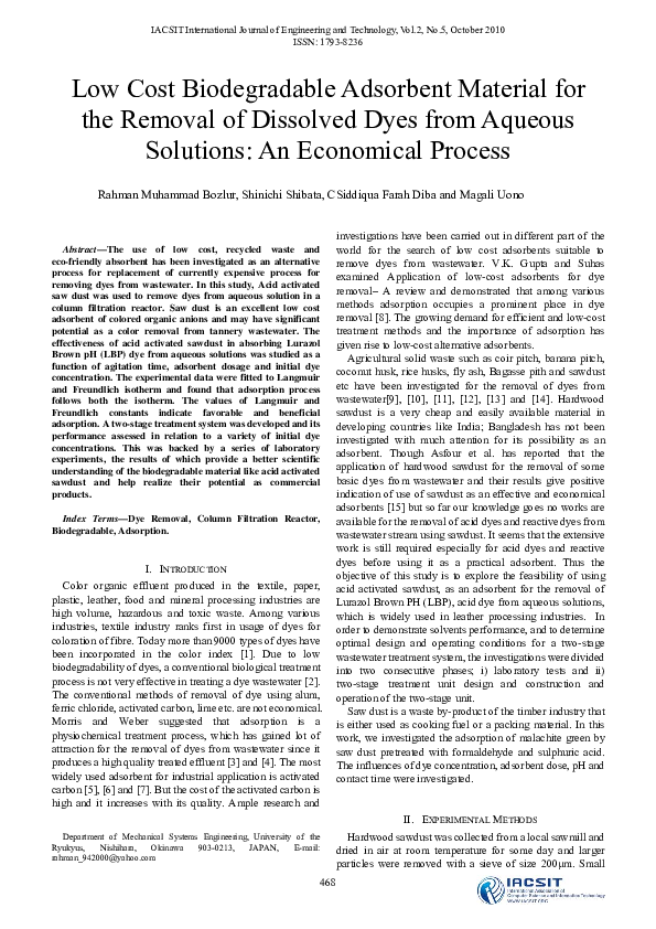 (PDF) Low Cost Biodegradable Adsorbent Material for the Removal of ...
