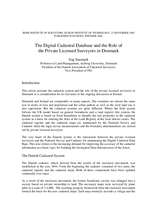 (PDF) The Digital Cadastral Database and the Role of the Private Licensed Surveyors in Denmark