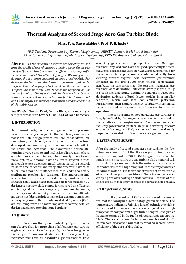 (PDF) Thermal Analysis of Second Stage Aero Gas Turbine Blade