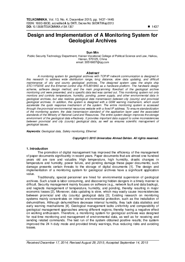 (PDF) Design and implementation of monitoring system of flow in park
