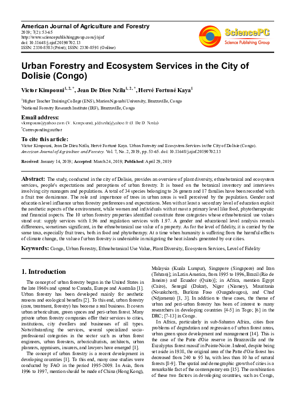 (PDF) Urban Forestry and Ecosystem Services in the City of Dolisie (Congo)