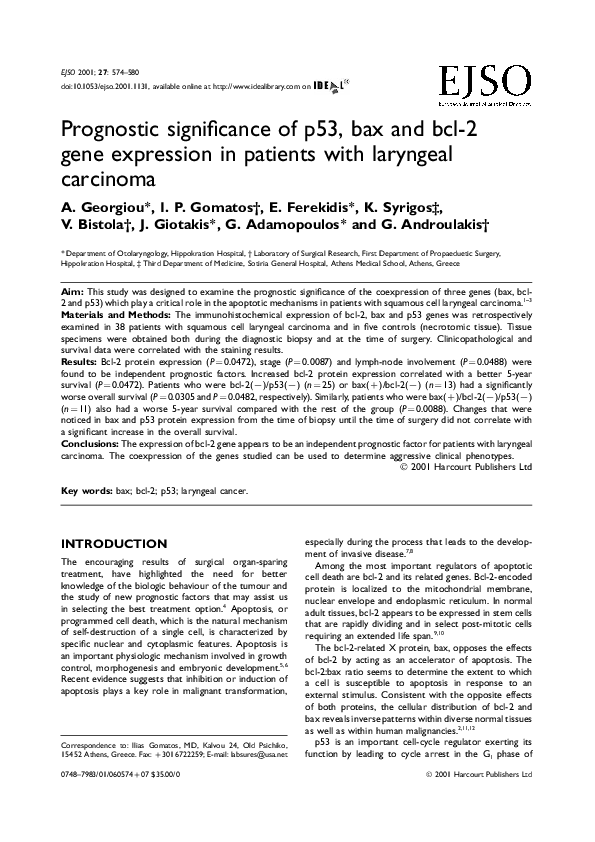 (PDF) Prognostic significance of p53, bax and bcl-2 gene expression in ...