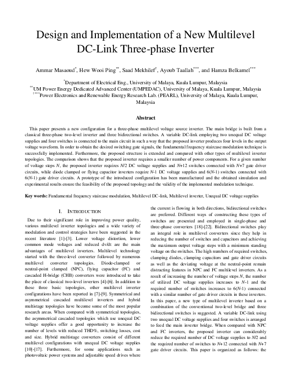 (PDF) Design and Implementation of a New Multilevel DC-Link Three-phase ...