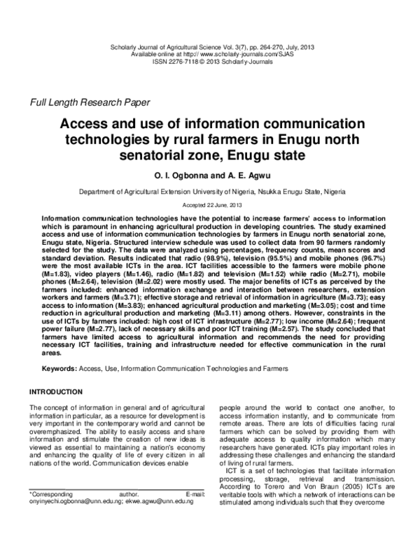 (PDF) Access and use of information communication technologies by rural ...