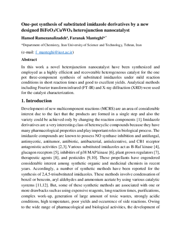 (PDF) One-pot synthesis of substituted imidazole derivatives by a new ...