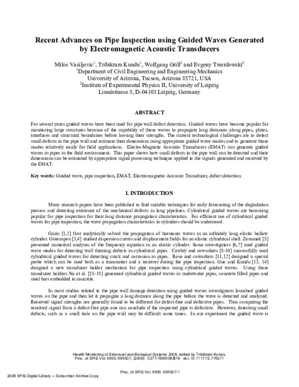 (PDF) Recent advances on pipe inspection using guided waves generated ...