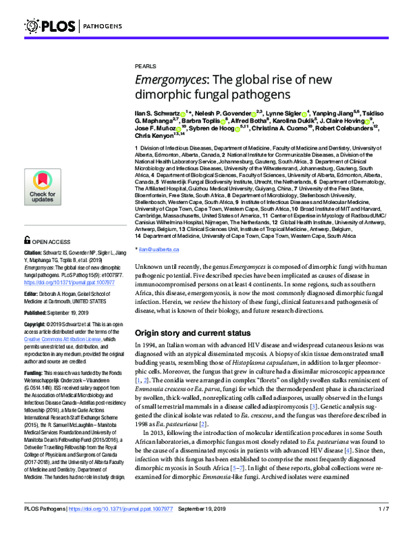 (PDF) Emergomyces: The global rise of new dimorphic fungal pathogens