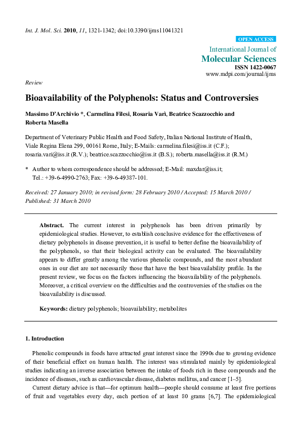 (PDF) Bioavailability of the Polyphenols: Status and Controversies