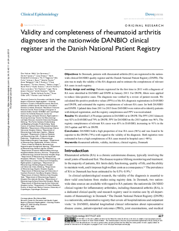 (PDF) Validity and completeness of rheumatoid arthritis diagnoses in ...