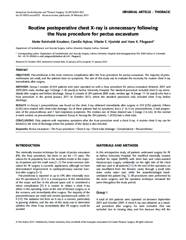 (PDF) Routine postoperative chest X-ray is unnecessary following the ...