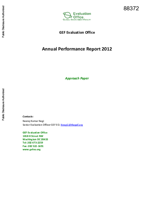 (PDF) Annual performance report 2012 : approach paper