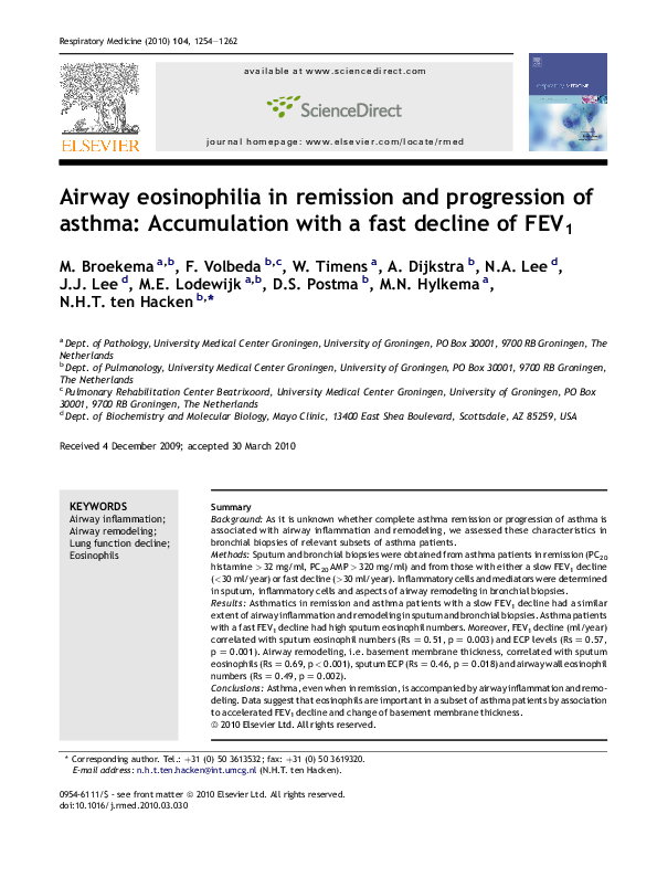 (PDF) Airway eosinophilia in remission and progression of asthma ...