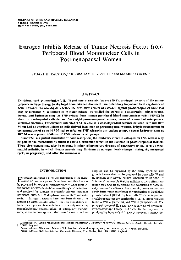 (PDF) Estrogen inhibits release of tumor necrosis factor from ...
