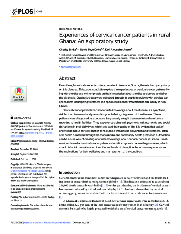 (PDF) Experiences of cervical cancer patients in rural Ghana: An ...