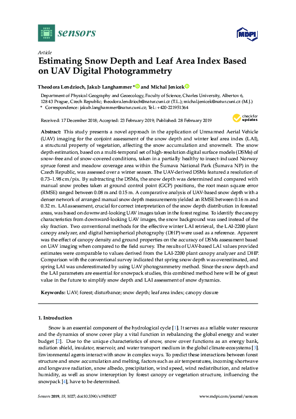 (PDF) Estimating Snow Depth and Leaf Area Index Based on UAV Digital ...