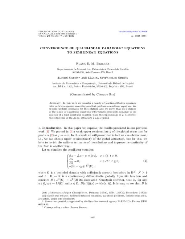 (PDF) Convergence of quasilinear parabolic equations to semilinear ...