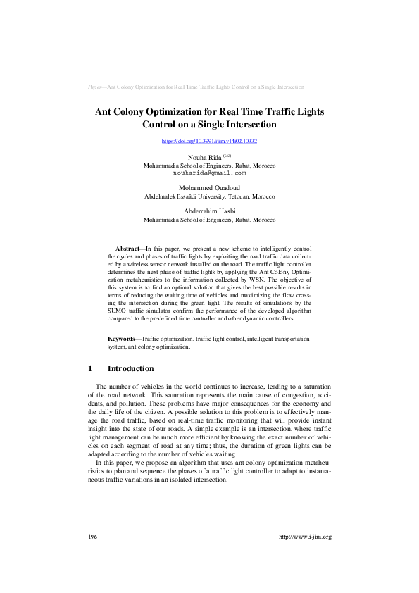 (PDF) Ant Colony Optimization for Real Time Traffic Lights Control on a ...