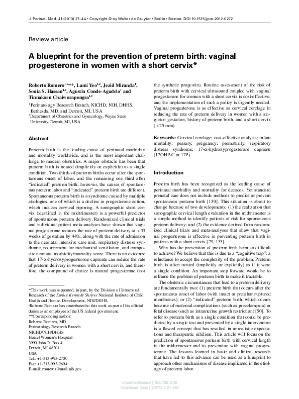 (PDF) A blueprint for the prevention of preterm birth: vaginal ...