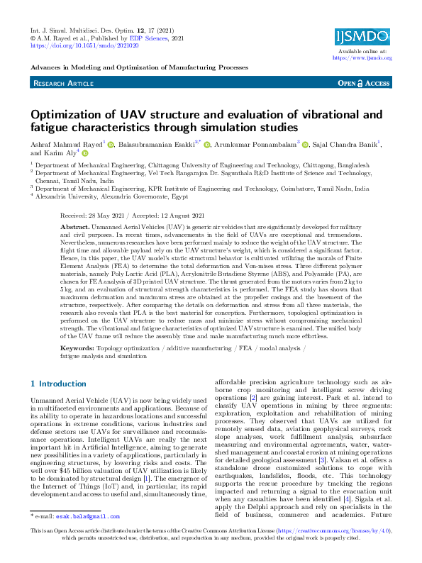 (PDF) Optimization of UAV structure and evaluation of vibrational and ...