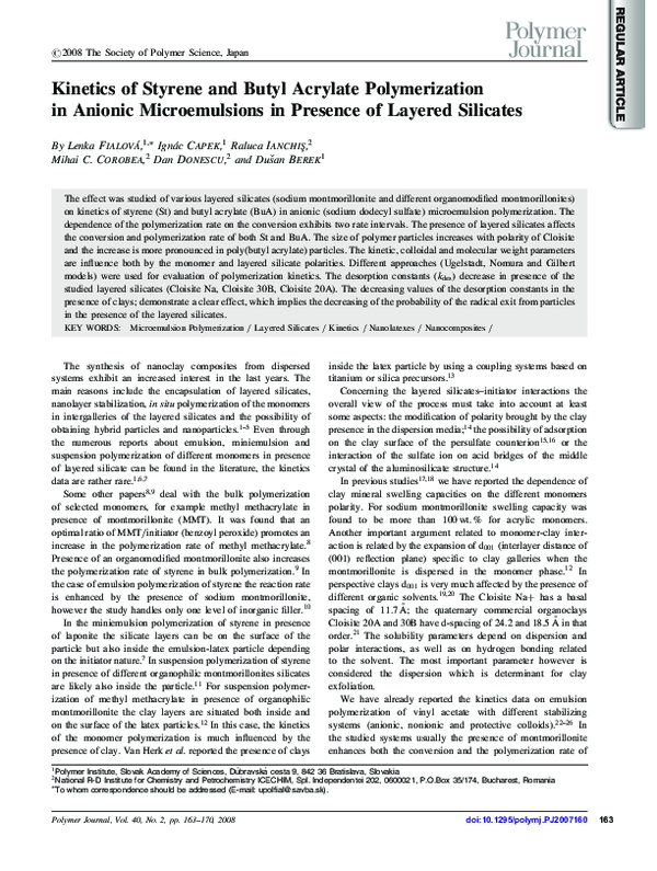(PDF) Kinetics of Styrene and Butyl Acrylate Polymerization in Anionic ...