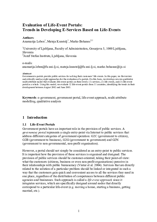 (PDF) Evaluation of Life-Event Portals: Trends in Developing E-Services ...
