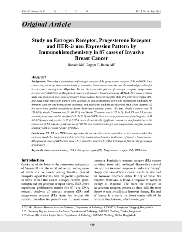 (PDF) Study on Estrogen Receptor, Progesterone Receptor and HER-2/ neu ...