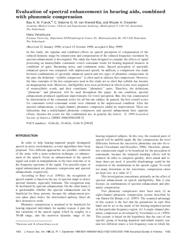 (PDF) Evaluation of spectral enhancement in hearing aids, combined with ...