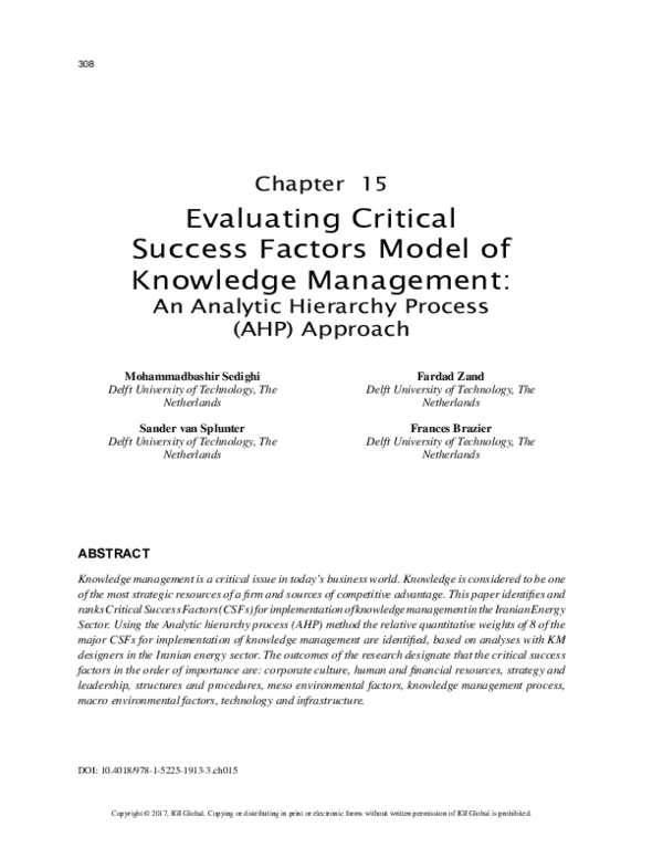 (PDF) Evaluating Critical Success Factors Model of Knowledge Management