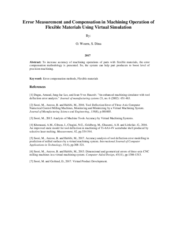 (PDF) Error Measurement and Compensation in Machining Operation of ...