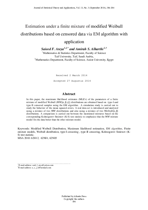 (PDF) Estimation under a finite mixture of modified Weibull ...