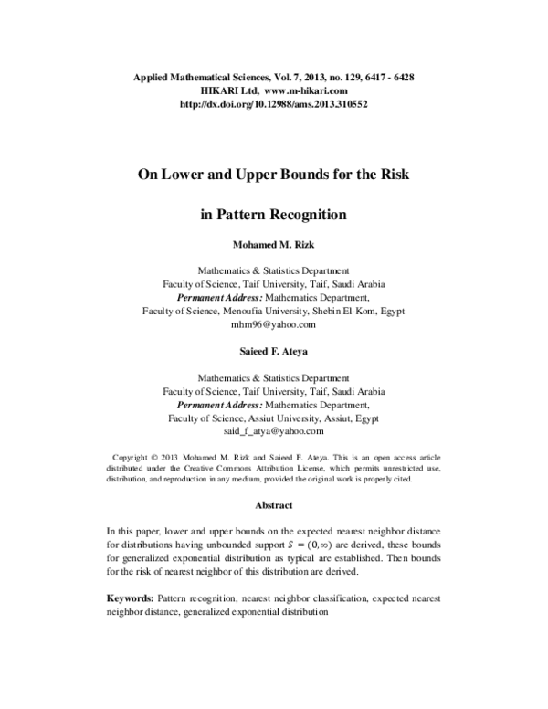 (PDF) On lower and upper bounds for the risk in pattern recognition
