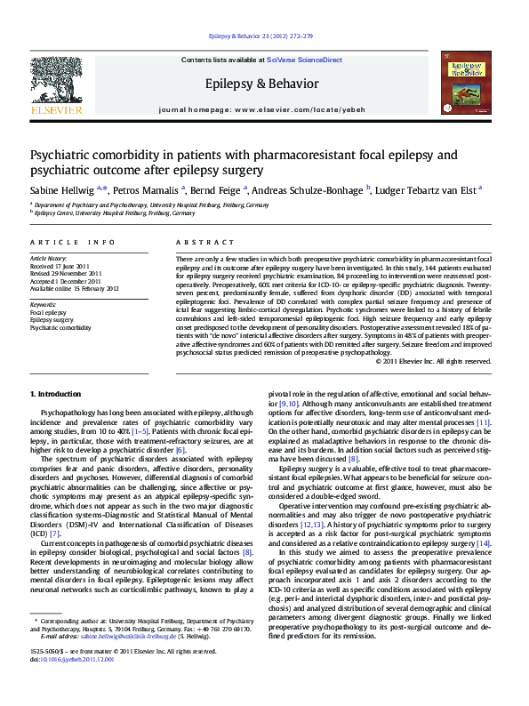 (PDF) Psychiatric comorbidity in patients with pharmacoresistant focal ...